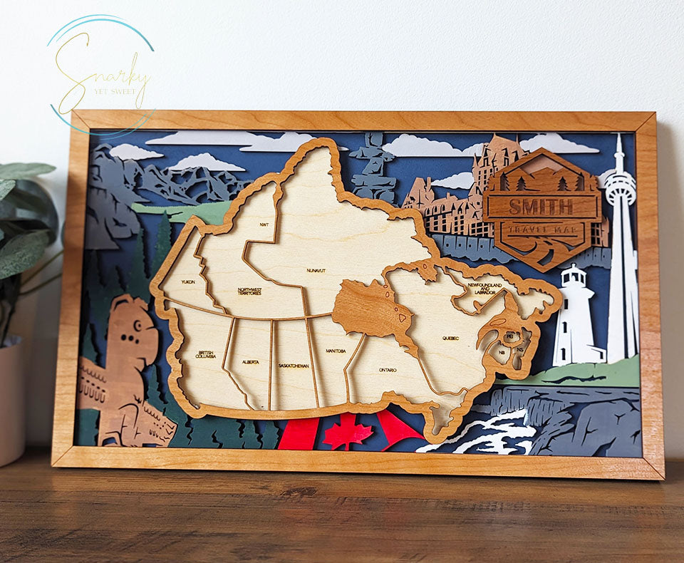 Canadian Travel Map, Canada Travel Map, Canadian provinces map, gift for hiker, anniversary gift, gift for outdoorsy man