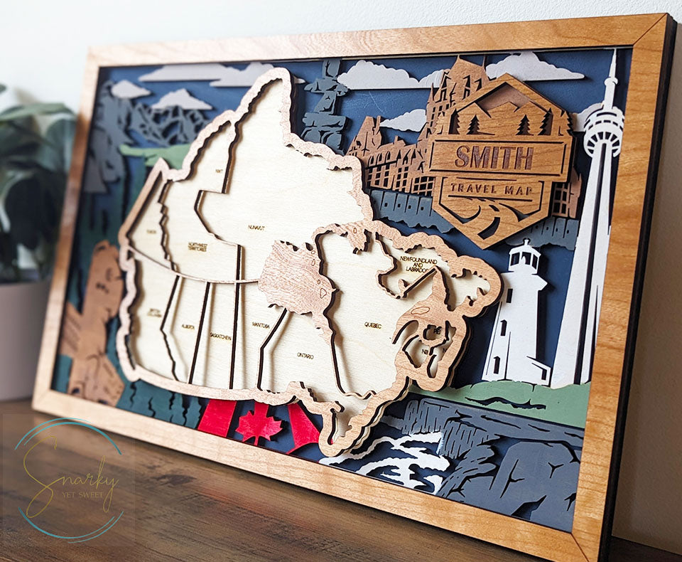 Canadian Travel Map, Canada Travel Map, Canadian provinces map, gift for hiker, anniversary gift, gift for outdoorsy man