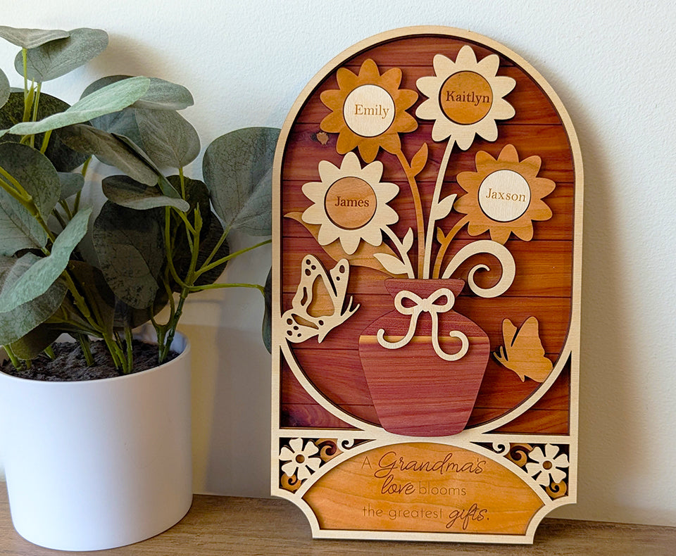 Flower family name art, Mother's Day personalized gift, kids name sign, flower sign, gift for Grandma, family member name sign, gift for Mom