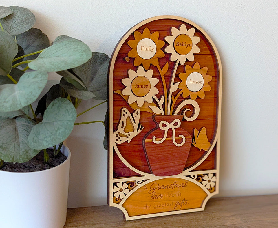 Flower family name art, Mother's Day personalized gift, kids name sign, flower sign, gift for Grandma, family member name sign, gift for Mom