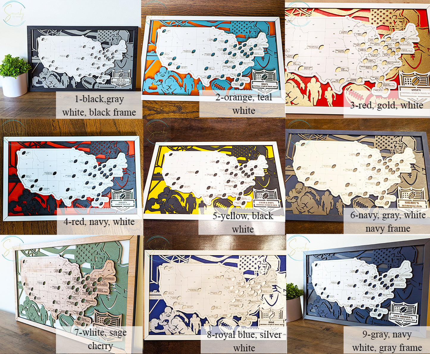 Football stadium map, pro football stadium tracker, NFL stadium travel map, gift for football lover, gift for men