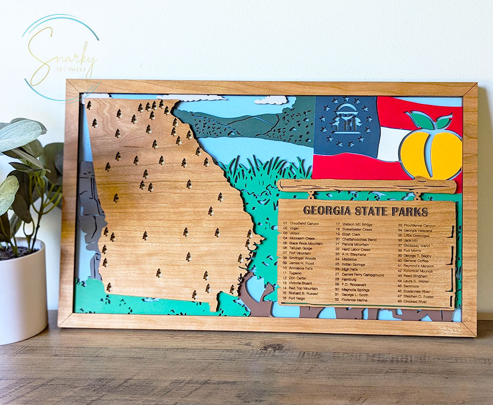 Georgia State Parks Travel Map, State Parks Marker, US Travel Map, family road trip tracker, travel home decor, gift for hiker