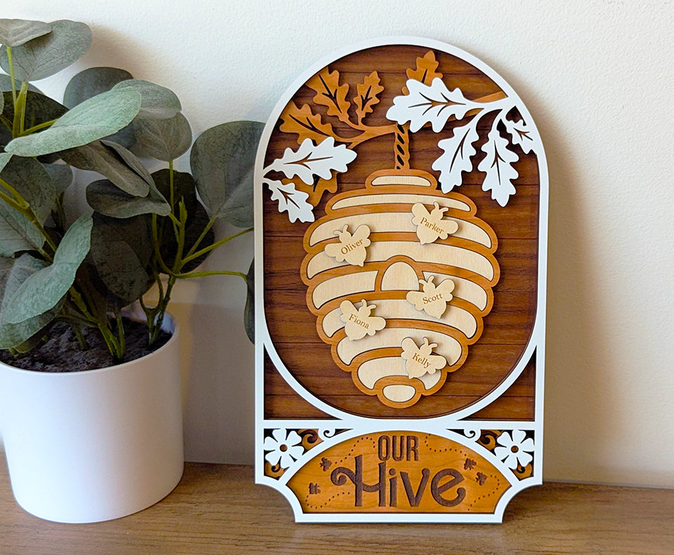 Bee family laser cut sign, Mother's Day personalized gift, kids name sign, bee sign, gift for Grandma, family member name sign, gift for Mom