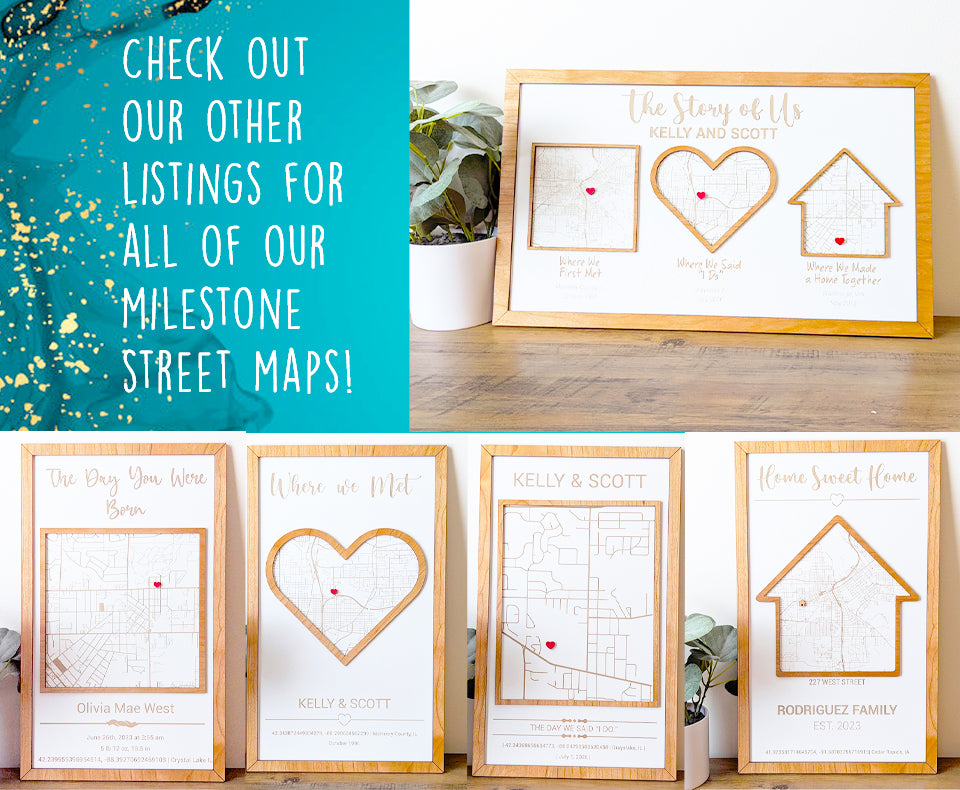 Story of us sign, story of us map, Milestone Map, home street wood map, city map, anniversary gift, wedding gift, mothers day