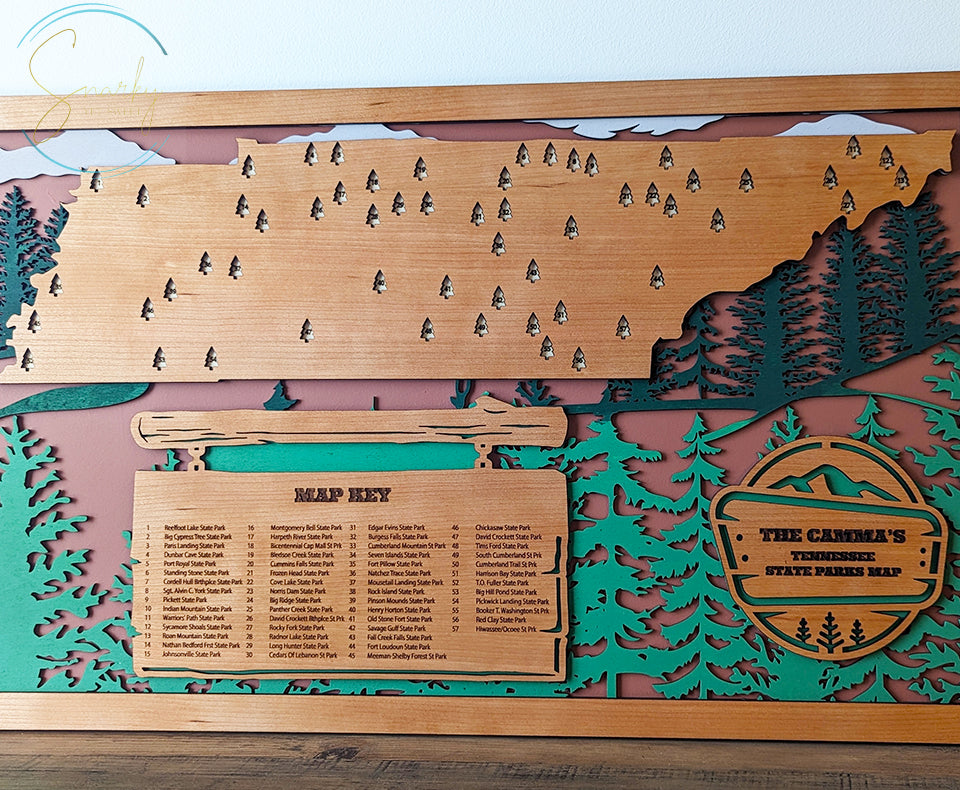 Tennessee State Parks Travel Map, State Parks Marker, US Travel Map, family road trip tracker, travel home decor, gift for hiker