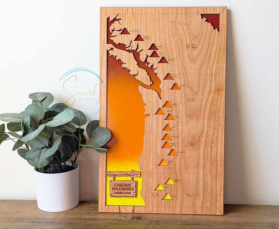 Ring of Fire volcano map, volcano hiking map, cascade volcano map, peak map, gift for hikers, volcano gift, custom hiking map, bucket list