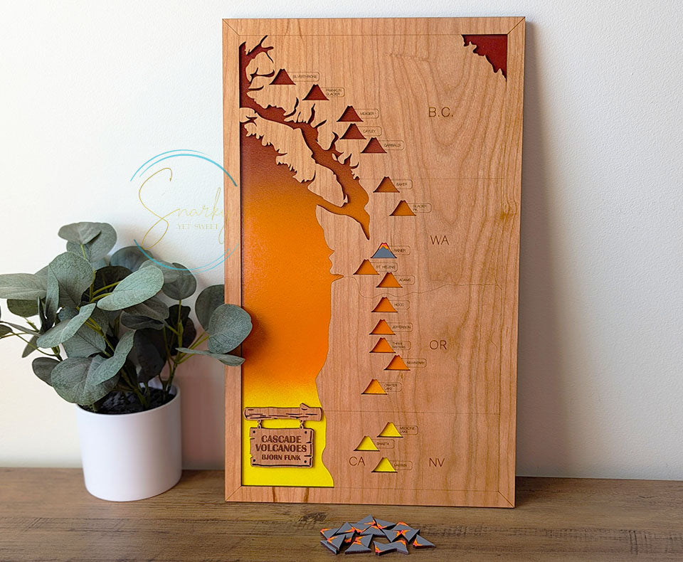 Ring of Fire volcano map, volcano hiking map, cascade volcano map, peak map, gift for hikers, volcano gift, custom hiking map, bucket list