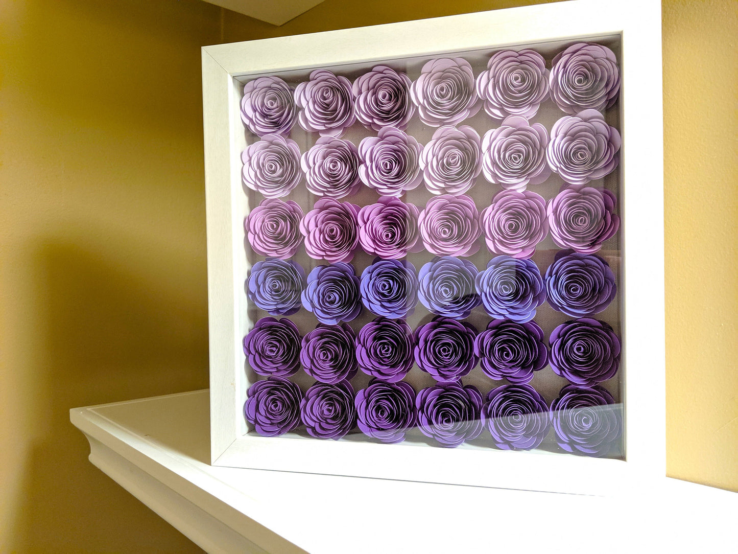 Purple rolled paper flower shadow box home sweet home decor