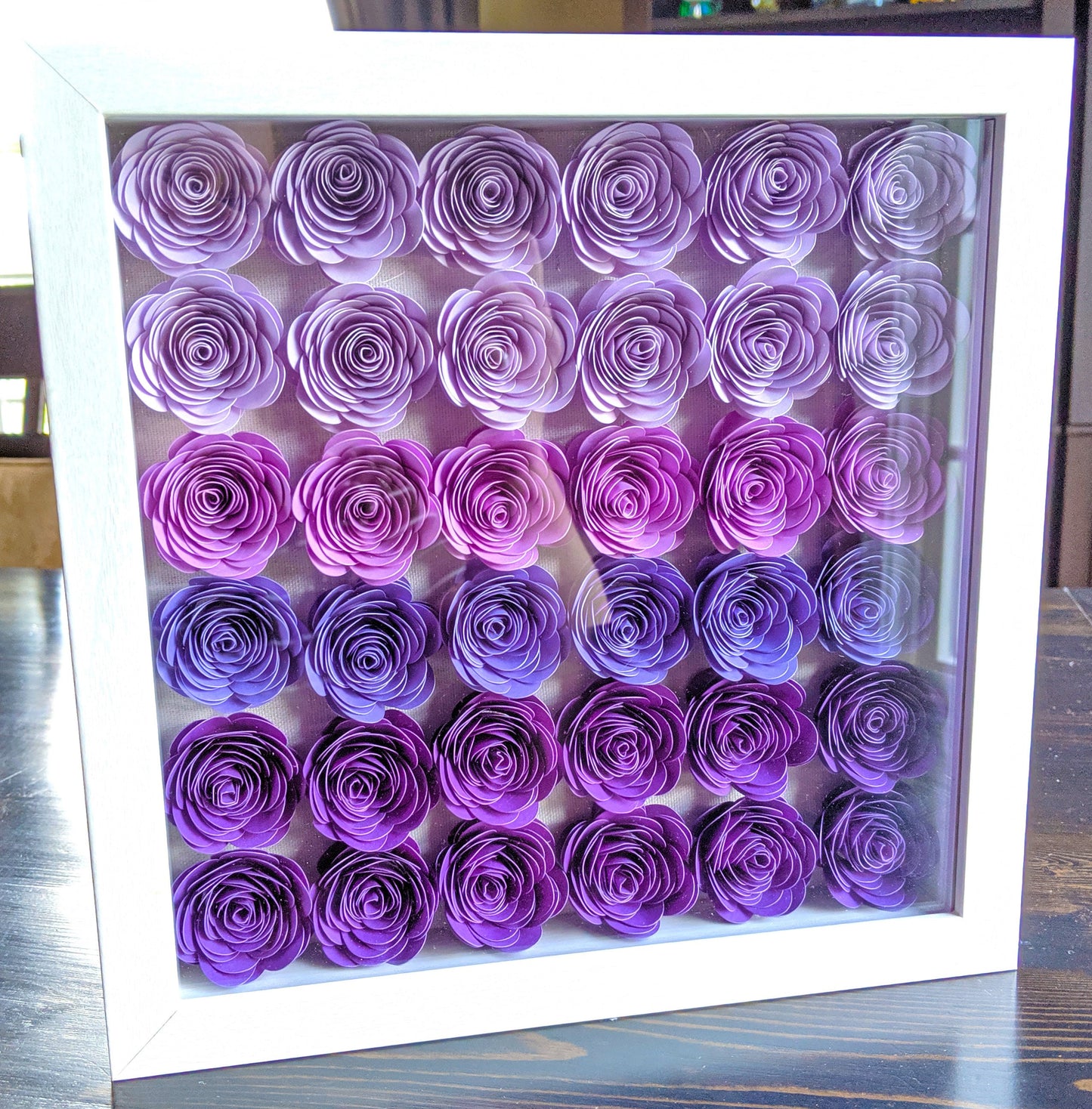 Purple rolled paper flower shadow box home sweet home decor