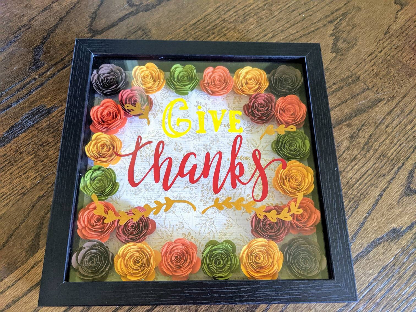 Give Thanks paper flower shadow box wall home decor fall or Thanksgiving