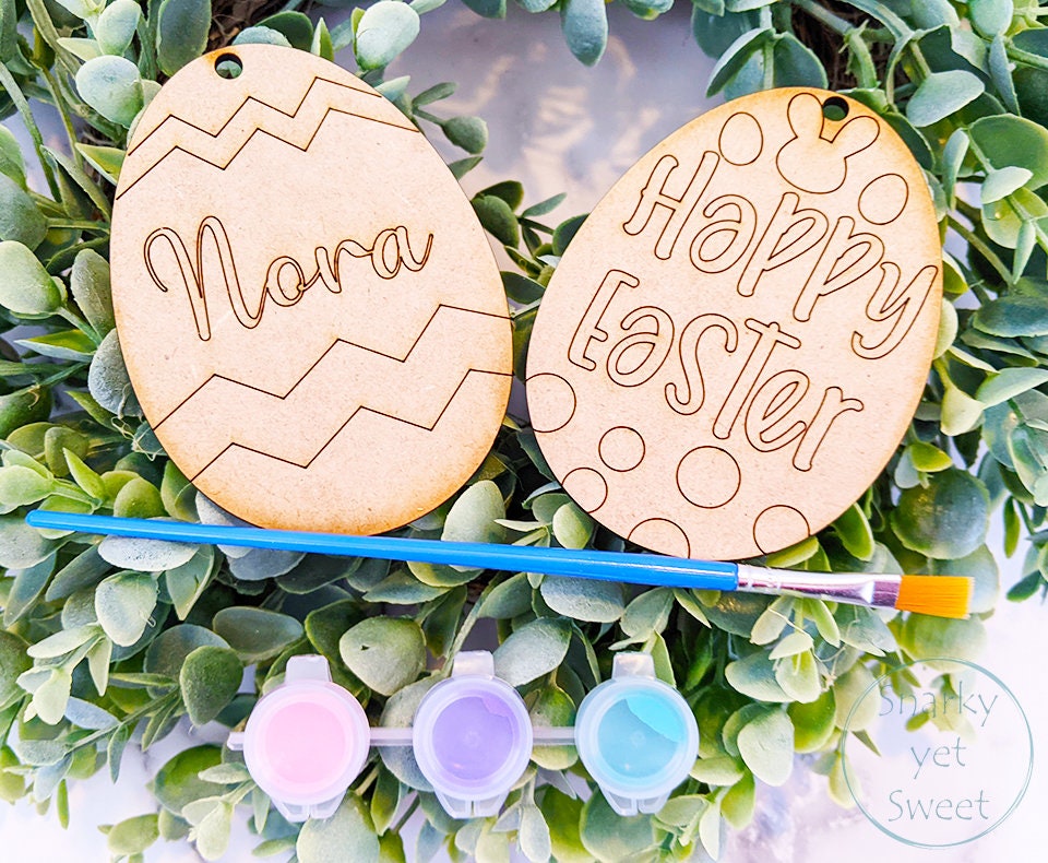 Kids Easter Eggs DIY kit, eggs coloring kit, laser engraved wood eggs, Easter decor, Easter basket filler, Easter basket gift