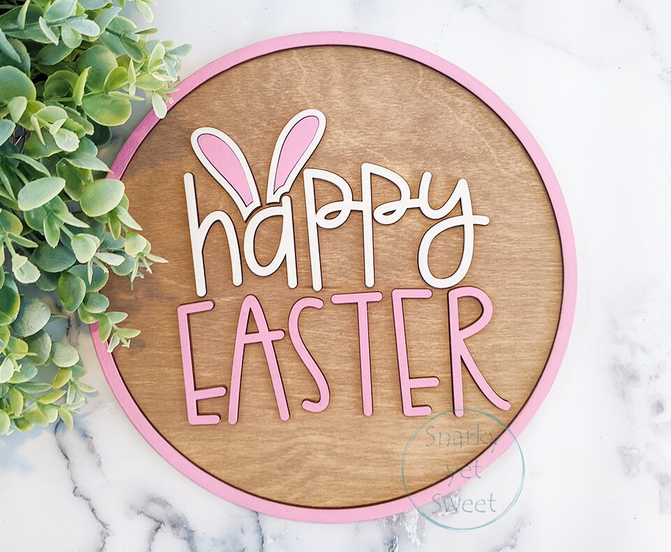 Happy Easter Wood Round Sign, laser cut, glowforge