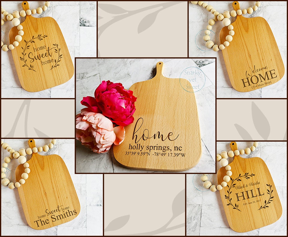 Home cutting board personalized, coordinates cutting board, realtor closing gift, realtor cutting board, home sweet home cutting board