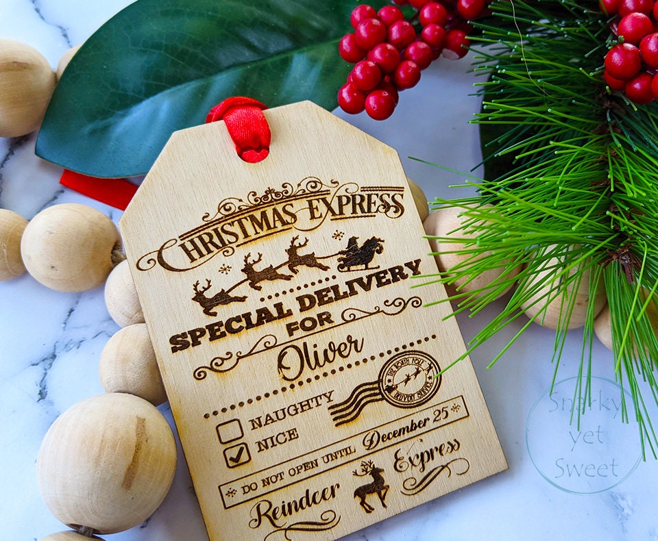 Santa gift tag, personalized gift tags from Santa, naughty or nice sign, Christmas gift tag