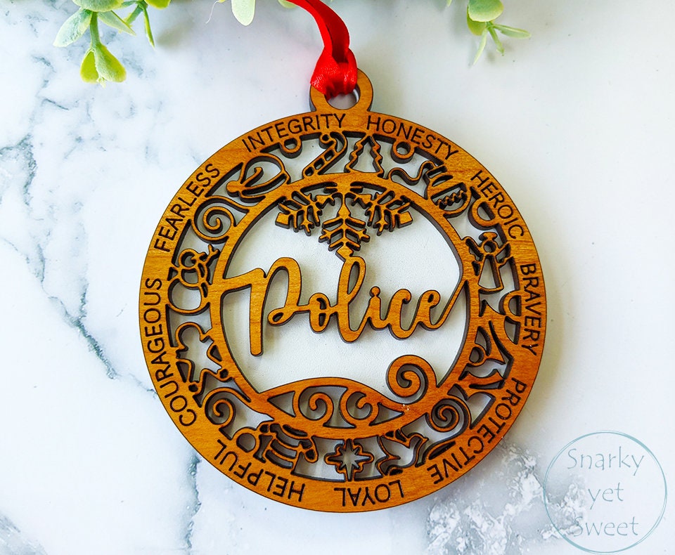 Police layered ornament, police ornament, police officer ornament, personalized ornament, unique wood ornament, laser cut ornament