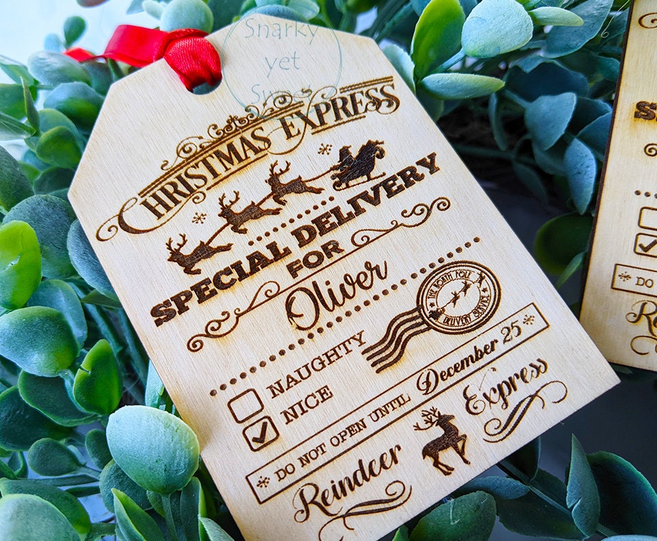 Santa gift tag, personalized gift tags from Santa, naughty or nice sign, Christmas gift tag