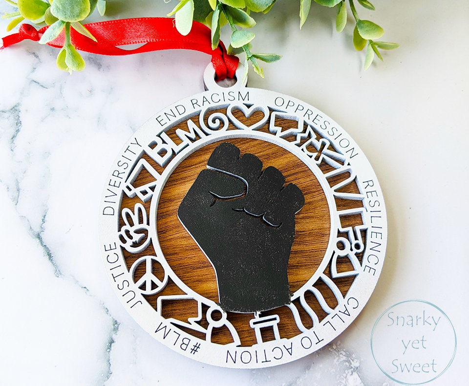 BLM layered ornament, black lives matter ornament, blm ornament, personalized ornament, unique wood ornament, laser cut ornament