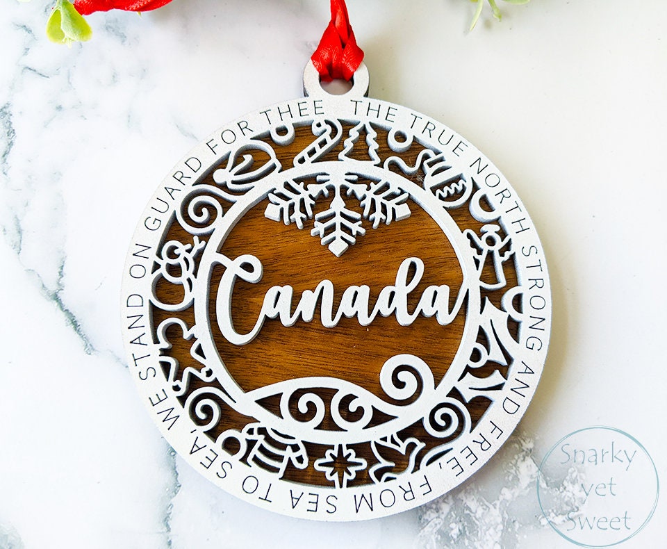 Canada layered ornament, Canada ornament, country ornament, personalized ornament, unique wood ornament, laser cut ornament