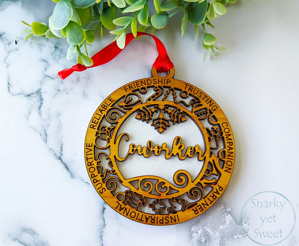 Coworker layered ornament, Coworker ornament, sports ornament, personalized ornament, unique wood ornament, laser cut ornament, corporate