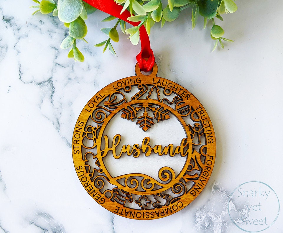 Husband layered ornament, husband ornament, spouse ornament, personalized ornament, unique wood ornament, laser cut ornament