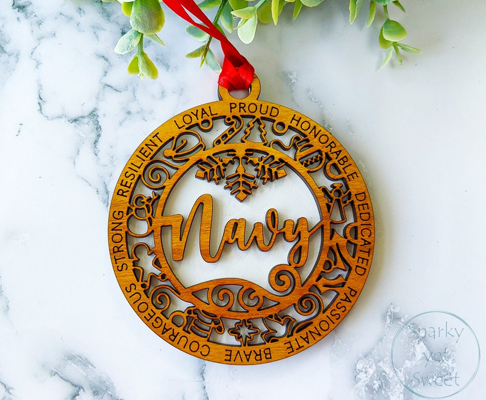 Navy layered ornament, navy ornament, military ornament, personalized ornament, unique wood ornament, laser cut ornament
