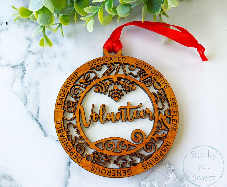 Volunteer layered ornament, volunteer ornament, non profit ornament, personalized ornament, unique wood ornament, gift for volunteer