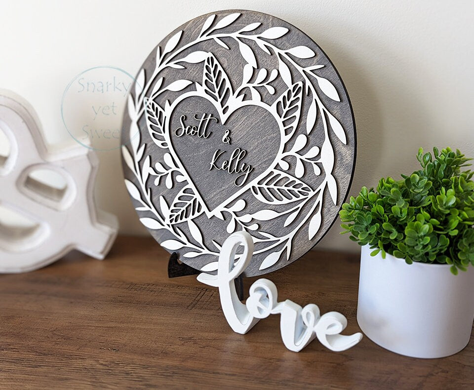 Floral heart wood sign, heart wood plaque, personalized wood sign, Valentine's day gift, unique gift or her, wedding gift, anniversary gift
