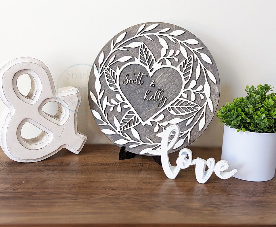Floral heart wood sign, heart wood plaque, personalized wood sign, Valentine's day gift, unique gift or her, wedding gift, anniversary gift