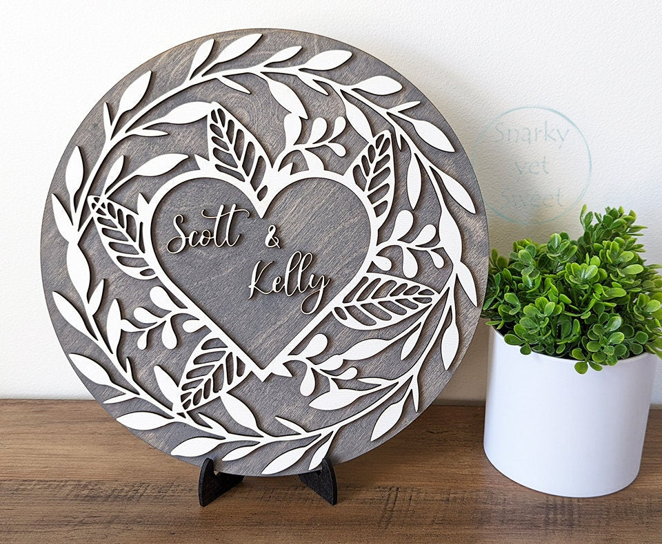 Floral heart wood sign, heart wood plaque, personalized wood sign, Valentine's day gift, unique gift or her, wedding gift, anniversary gift