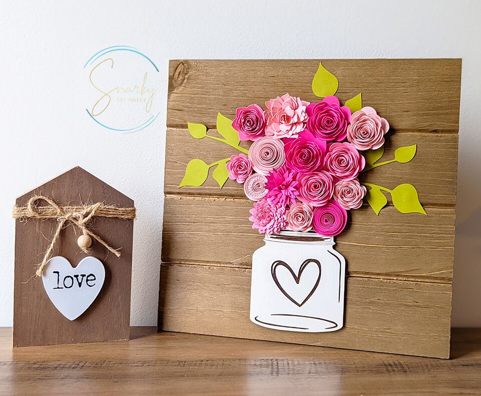 Heart Pallet Wood Sign Paper Flowers Valentine's Day