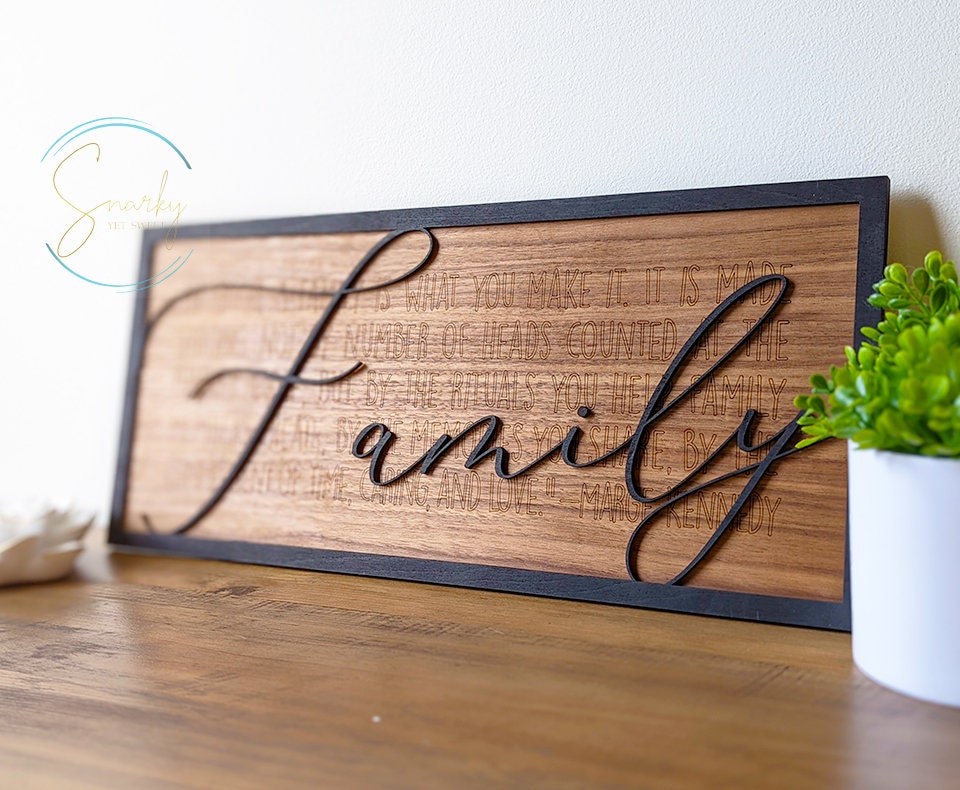 Family Layered Wood Engraved Sign, Housewarming Gift, Home Decor