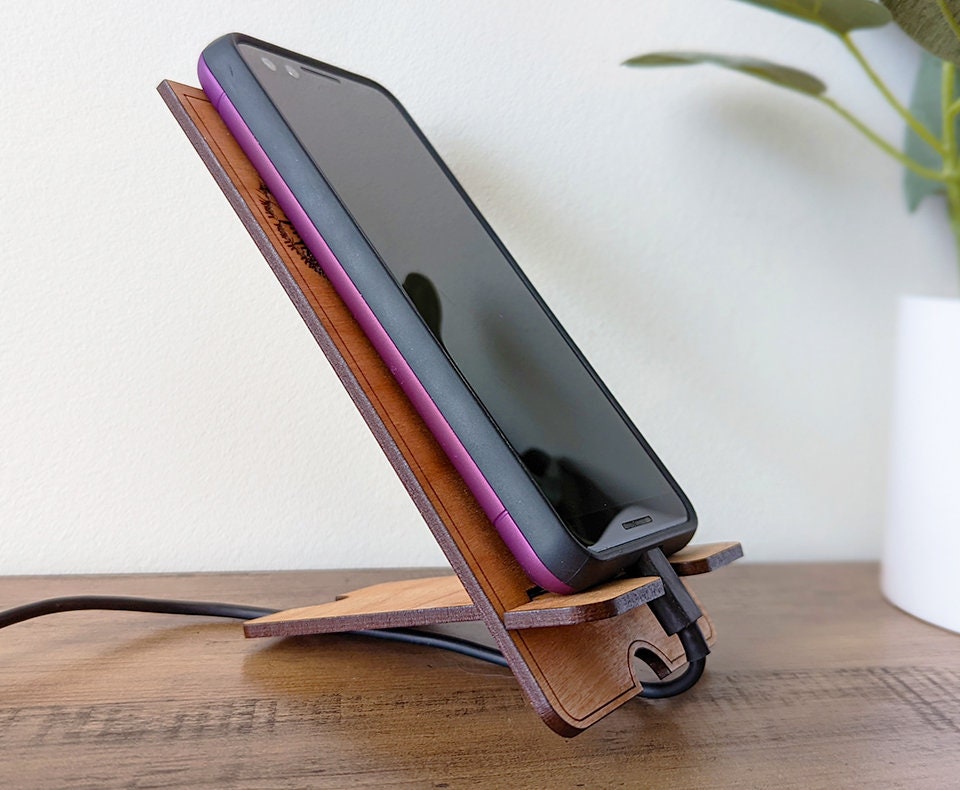 Cell phone stand, wood cell phone holder, cell phone holder for desk, just breathe dandelions, gift for her, mother's day gift