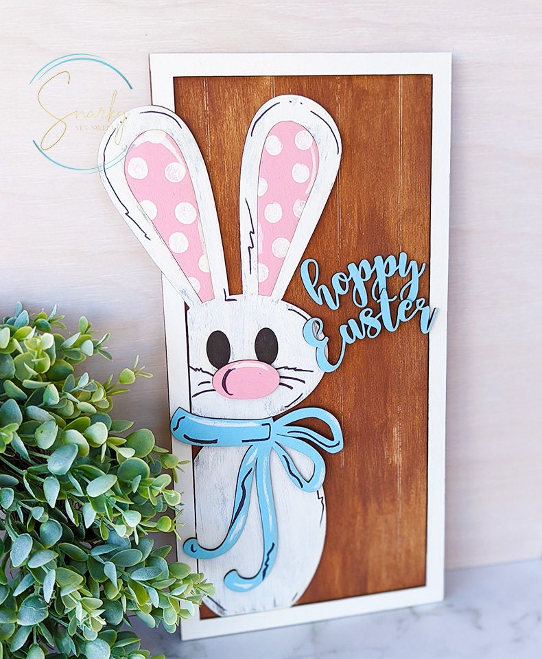 Hoppy Easter sign, wood Easter sign, bunny sign, Easter bunny sign, cute wood sign, laser cut holiday decor, Easter decor, DIY Easter sign