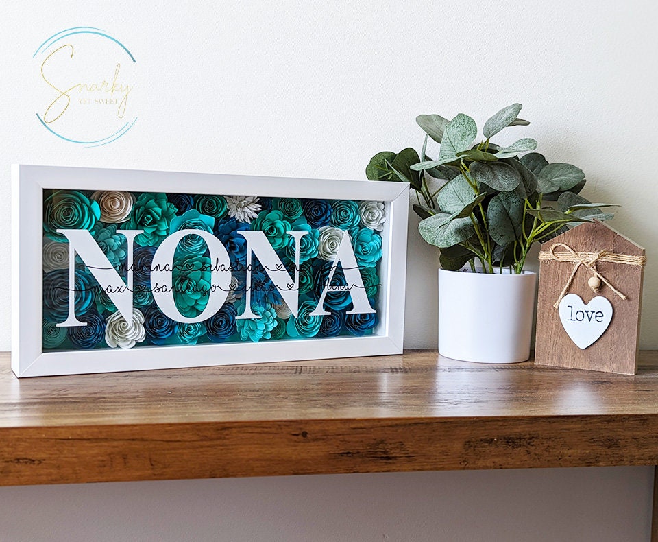 Paper flower shadow box, gift for mom, gift for grandma, mothers day shadow box, gift for mothers day, gift for wife mothers day, kid names