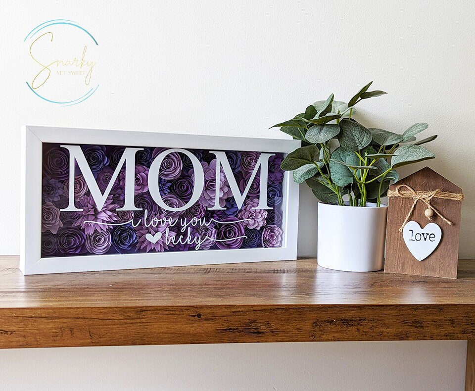 Paper flower shadow box, gift for mom, gift for grandma, mothers day shadow box, gift for mothers day, gift for wife mothers day, kid names