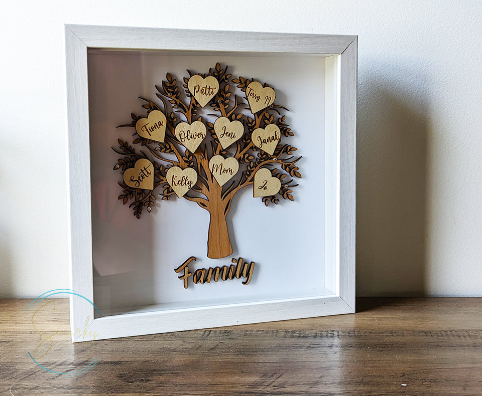 Shadow box family tree, wood family tree, family tree sign, family tree gift, gift for mom, gift for grandma, mothers day gift