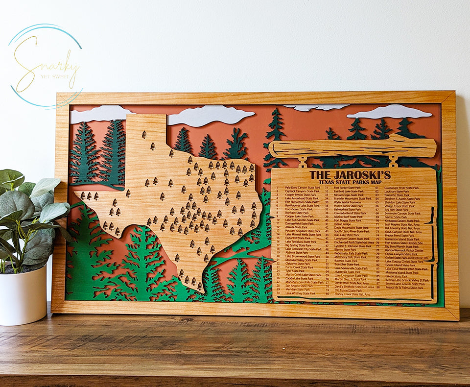 Texas State Parks Travel Map, State Parks Marker, US Travel Map, family road trip tracker, travel home decor, gift for hiker
