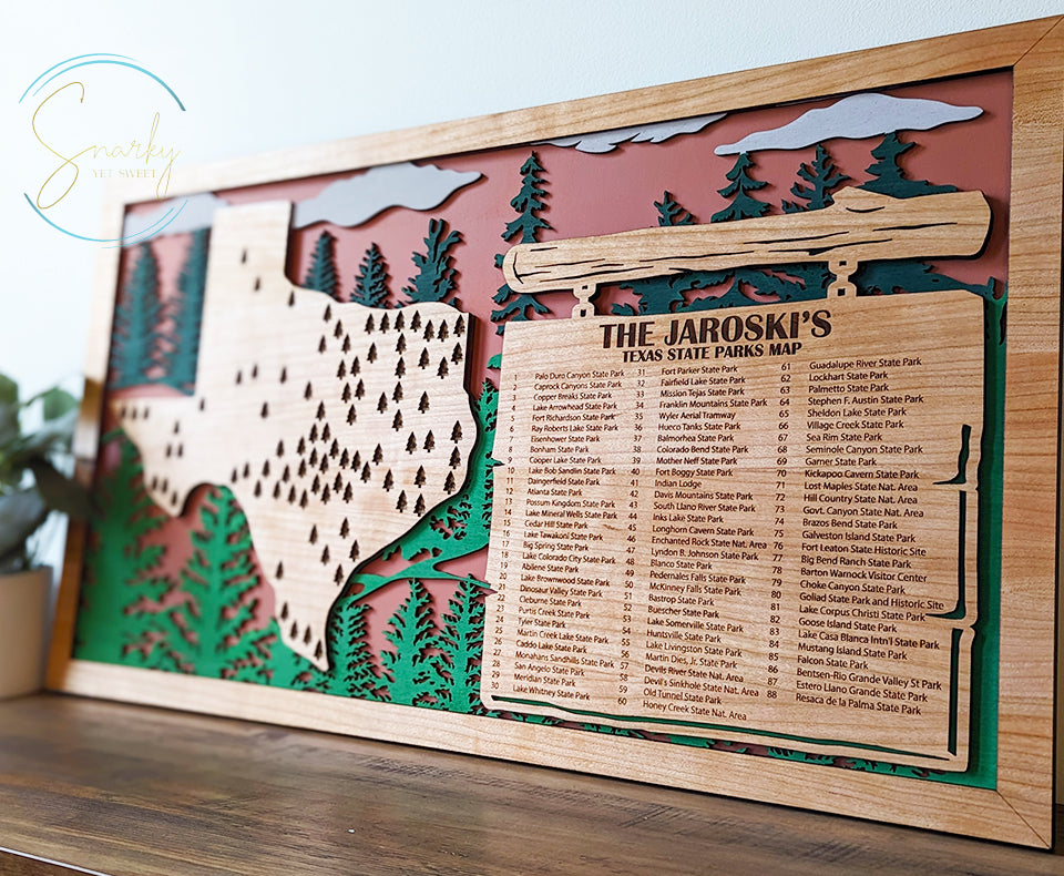 Texas State Parks Travel Map, State Parks Marker, US Travel Map, family road trip tracker, travel home decor, gift for hiker