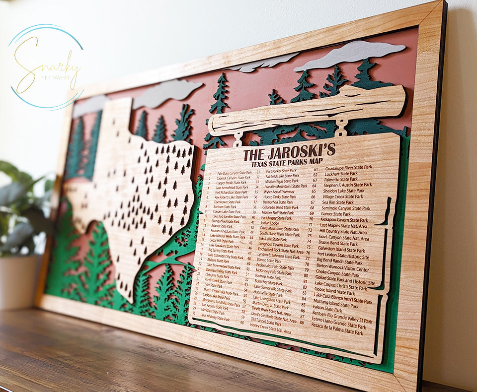 Texas State Parks Travel Map, State Parks Marker, US Travel Map, family road trip tracker, travel home decor, gift for hiker