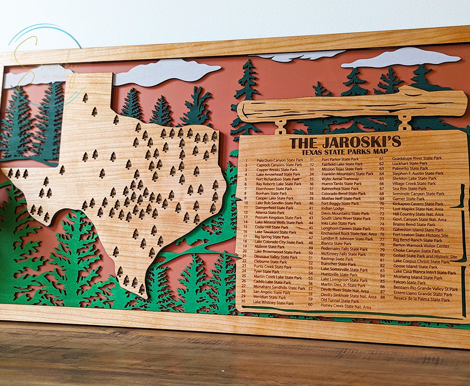 Texas State Parks Travel Map, State Parks Marker, US Travel Map, family road trip tracker, travel home decor, gift for hiker