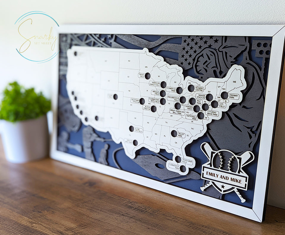 MLB stadium map, pro baseball stadium tracker, MLB stadium travel map, gift for baseball lover, gift for men