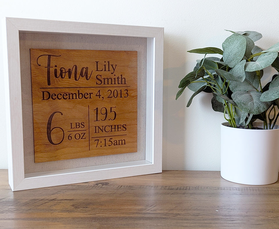 Birth stats shadow box, nursery decor, baby gift, birth stats sign, nursery wall decor, birth stats sign, gift for new mom, new baby gift