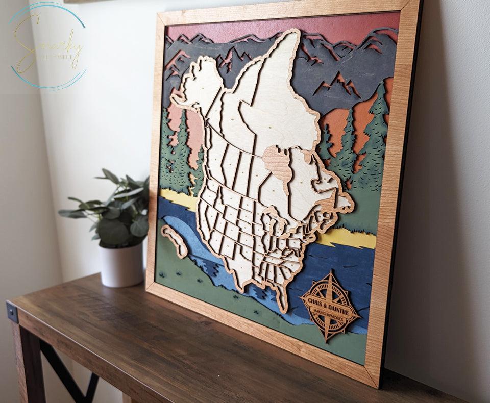 Canada & US Travel Map, Canada Travel Map, Canadian provinces map, States travel map, gift for hiker, anniversary gift, gift for outdoorsy