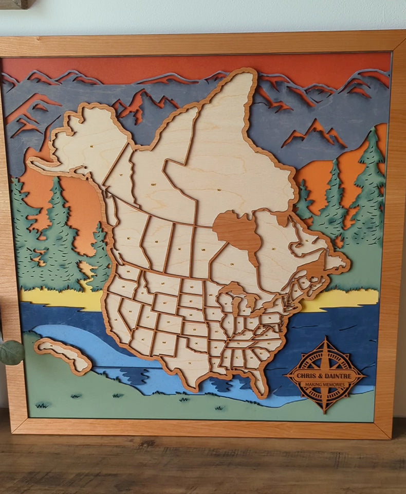 Canada & US Travel Map, Canada Travel Map, Canadian provinces map, States travel map, gift for hiker, anniversary gift, gift for outdoorsy