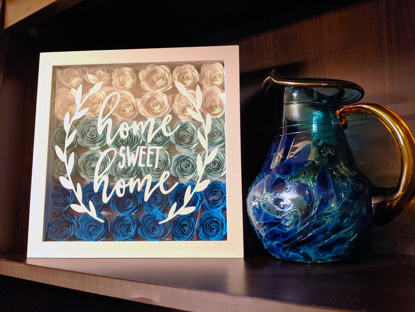 Rolled paper flower shadow box home sweet home decor