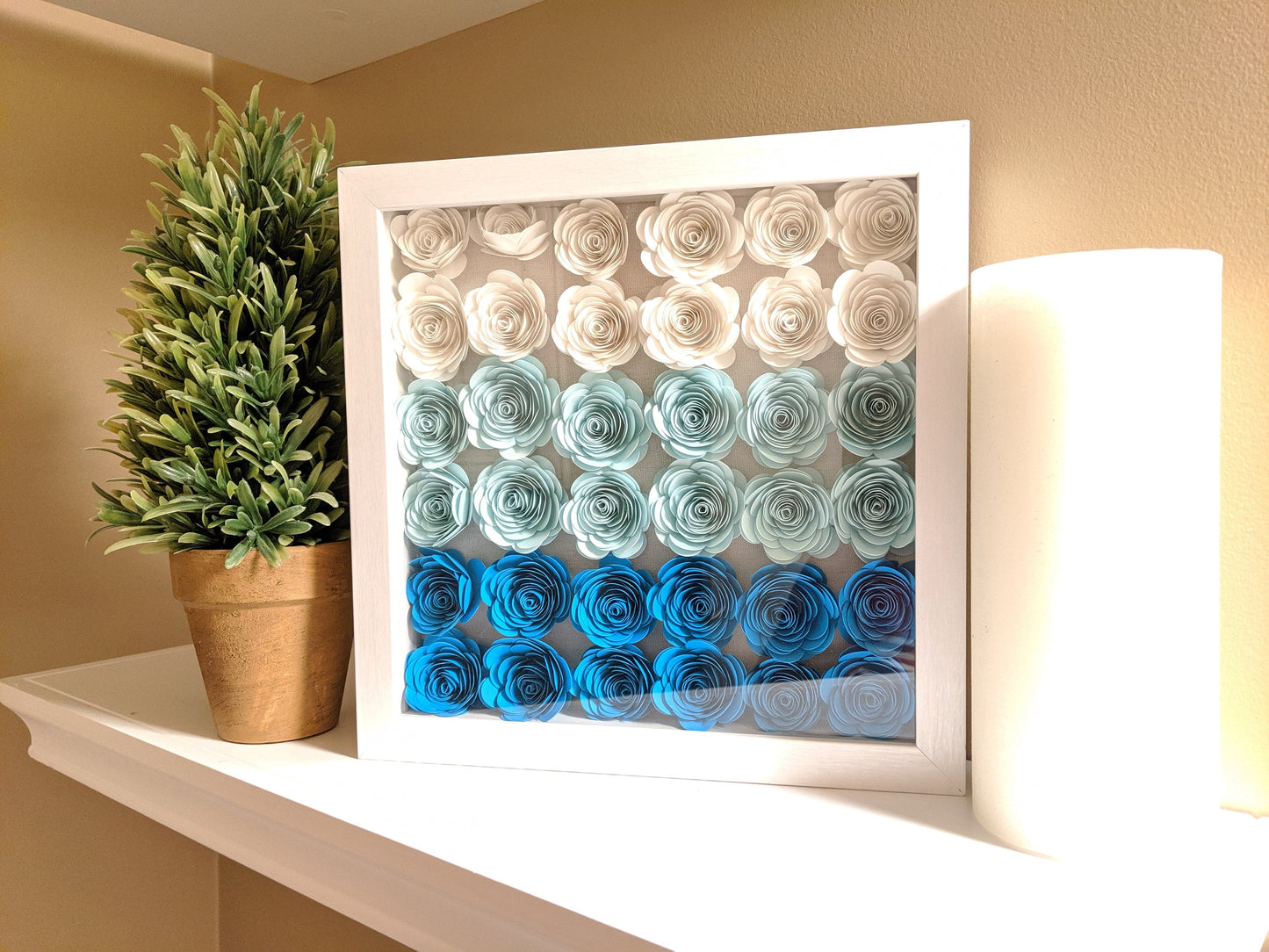Rolled paper flower shadow box home sweet home decor