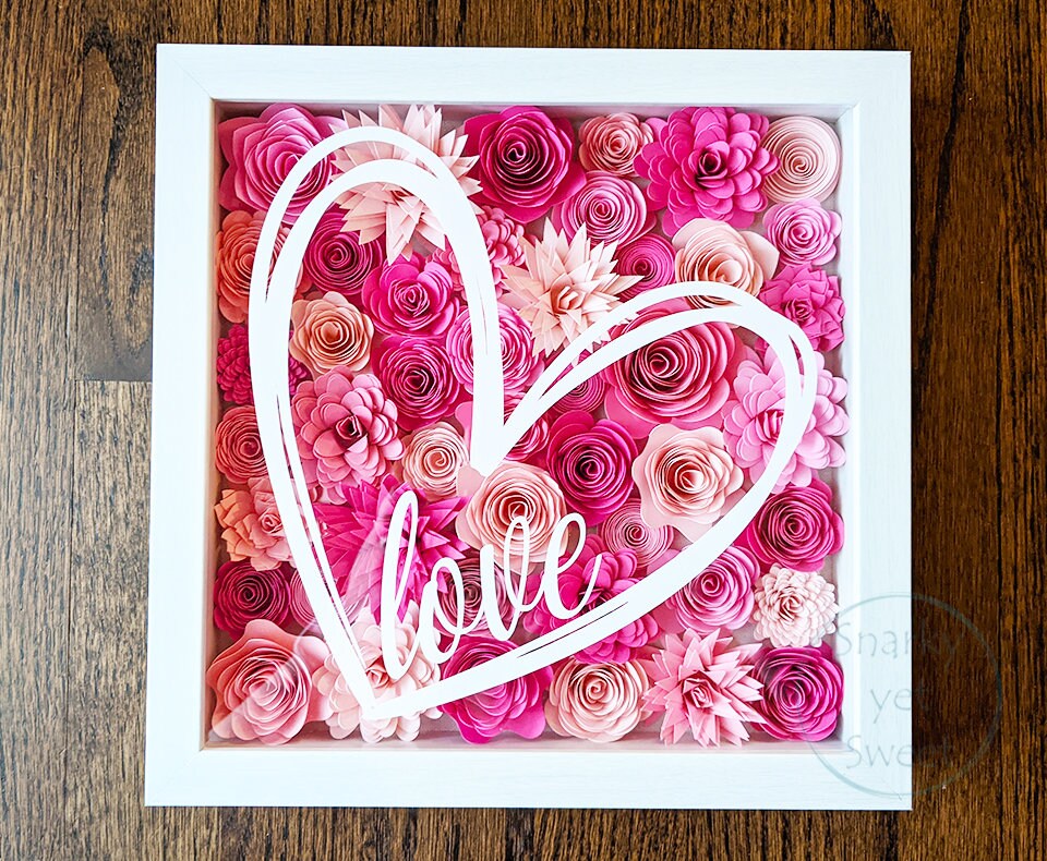 Love heart Valentine's rolled paper flower shadow box home decor