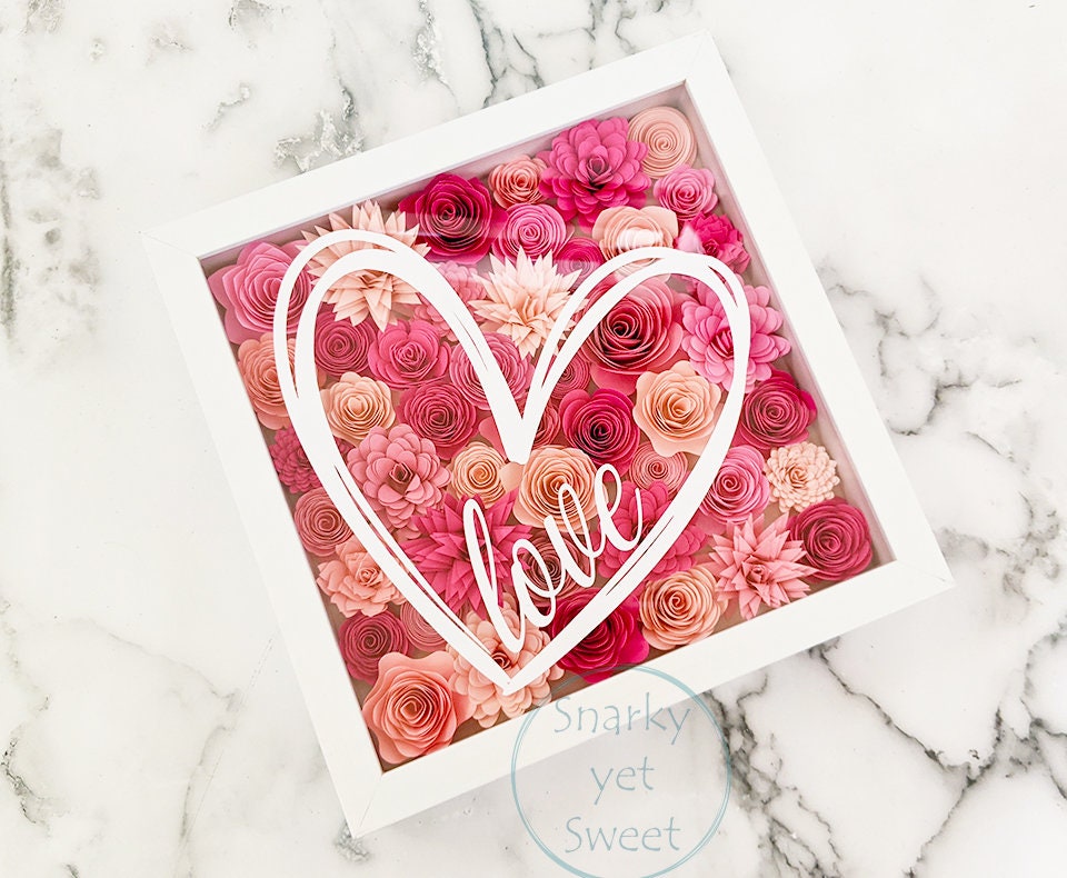 Love heart Valentine's rolled paper flower shadow box home decor