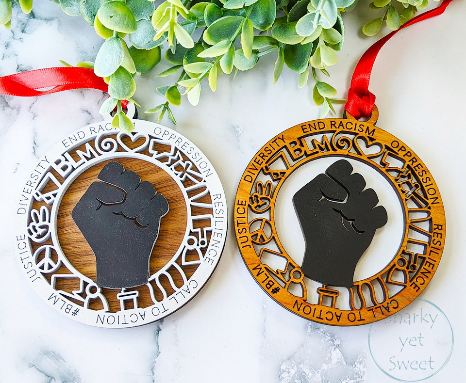 BLM layered ornament, black lives matter ornament, blm ornament, personalized ornament, unique wood ornament, laser cut ornament