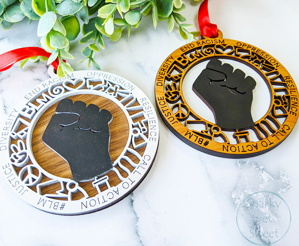 BLM layered ornament, black lives matter ornament, blm ornament, personalized ornament, unique wood ornament, laser cut ornament